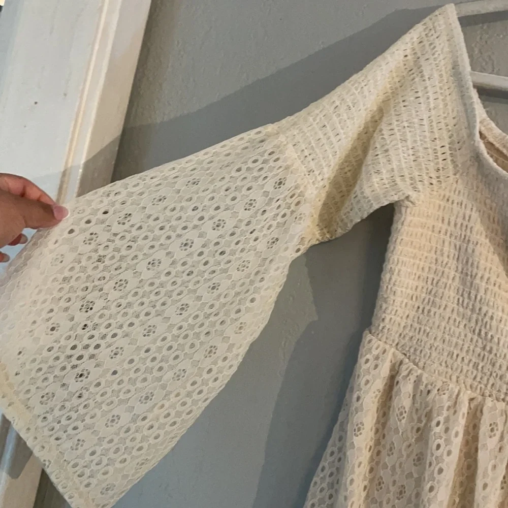 Torrid Ivory Smocked Off Shoulder Lace Top